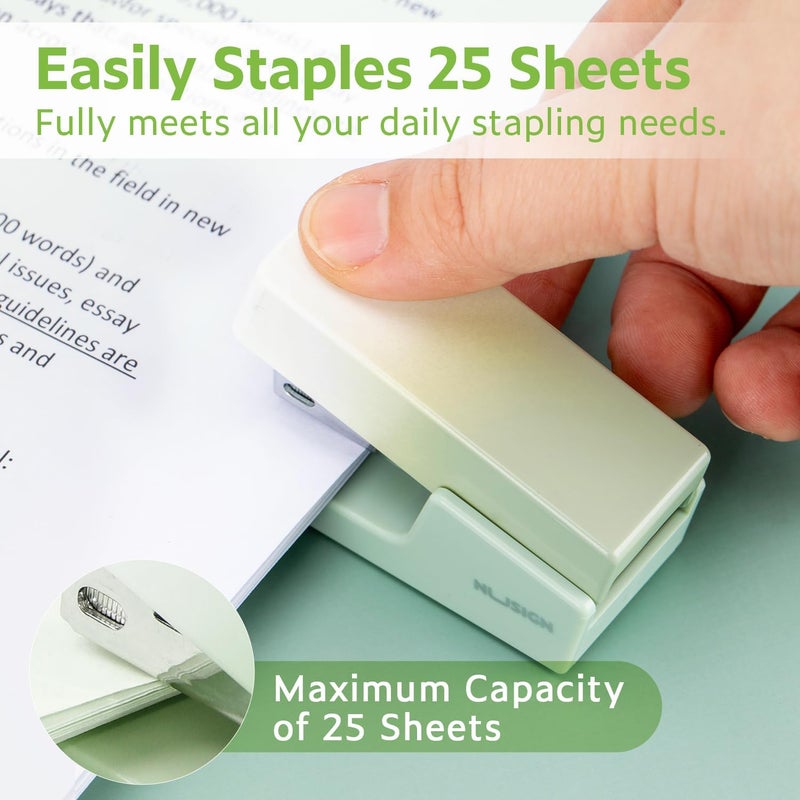 NUSIGN Mini Stapler with 830 Staples, Small Cute Desk Staplers, 25 Sheet Capacity, Green-White Gradient - Image 2